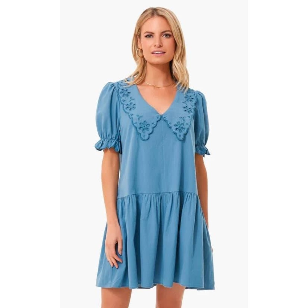 Tuckernuck Pomander Place French Blue Kit Dress Womens Eyelet Lace Collar - XS